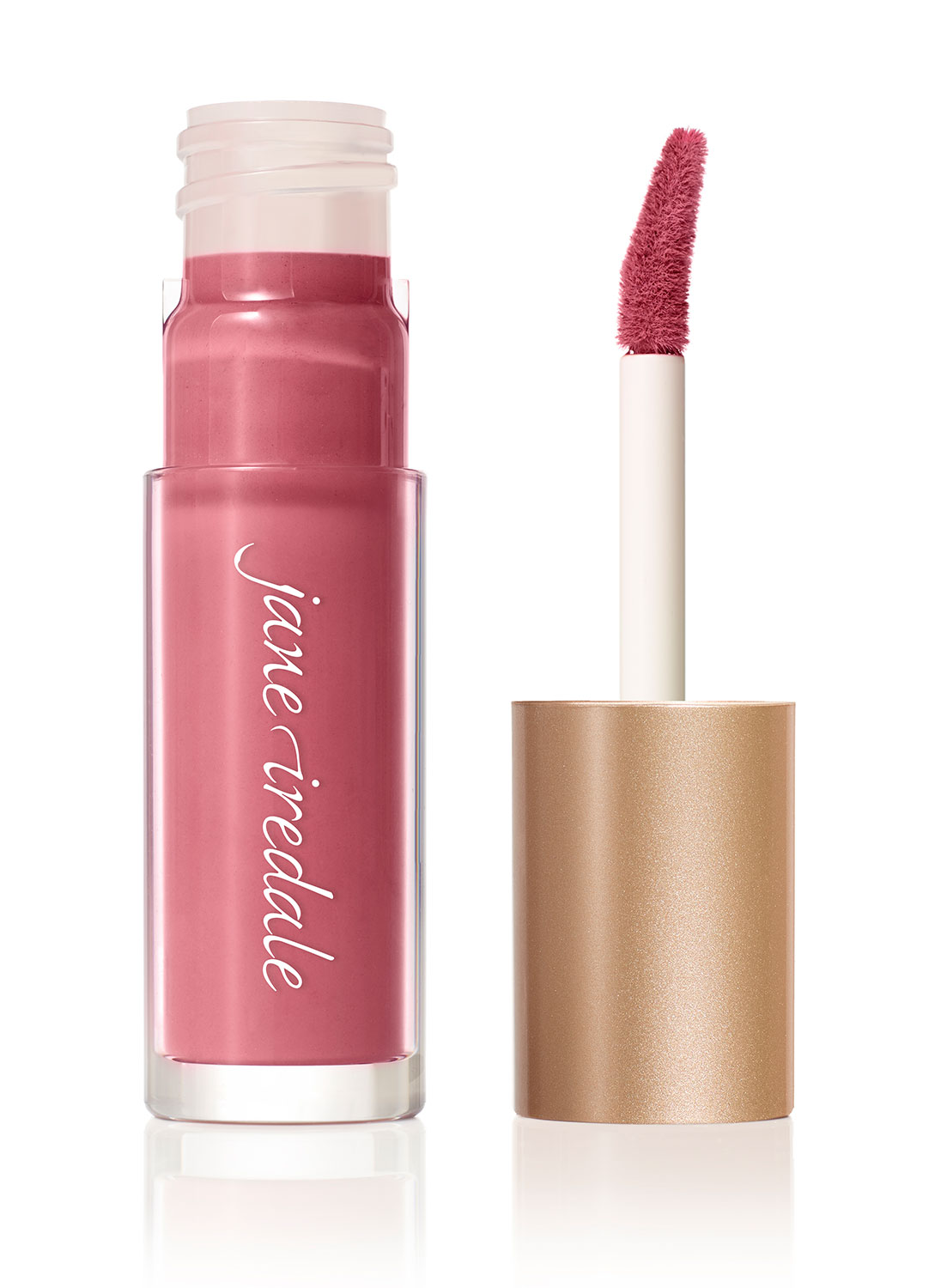 Jane Iredale Lip Stain in der Farbe Temptation, geöffnete Verpackung mit Applikator.