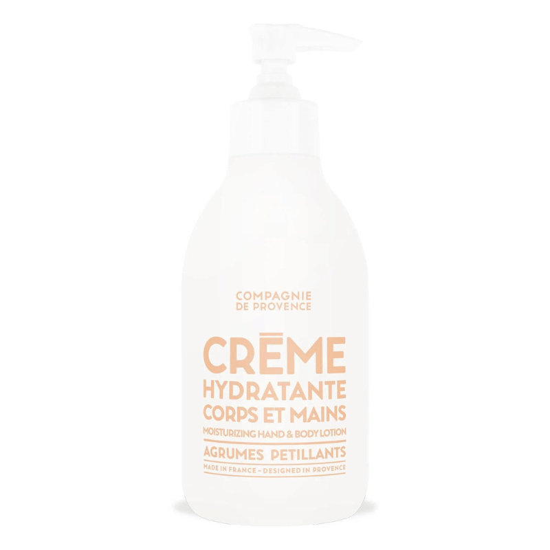 Flasche der Compagnie de Provence Hand- und Körperlotion, 300 ml, Duft: Spritzige Zitrusfrüchte.