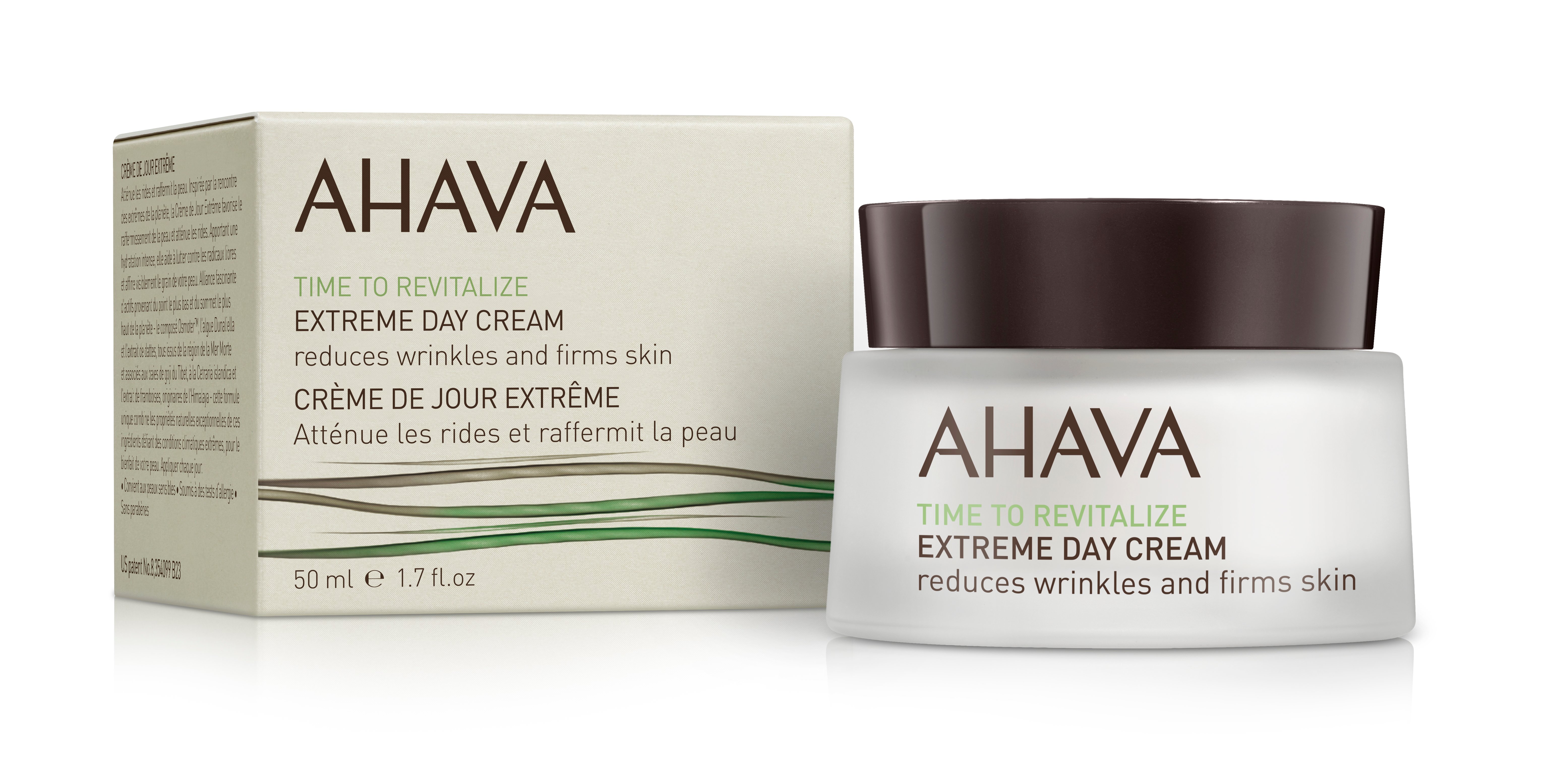 AHAVA Extreme Day Cream 50 ml, reduziert Falten und strafft die Haut, Produktbild mit Verpackung.