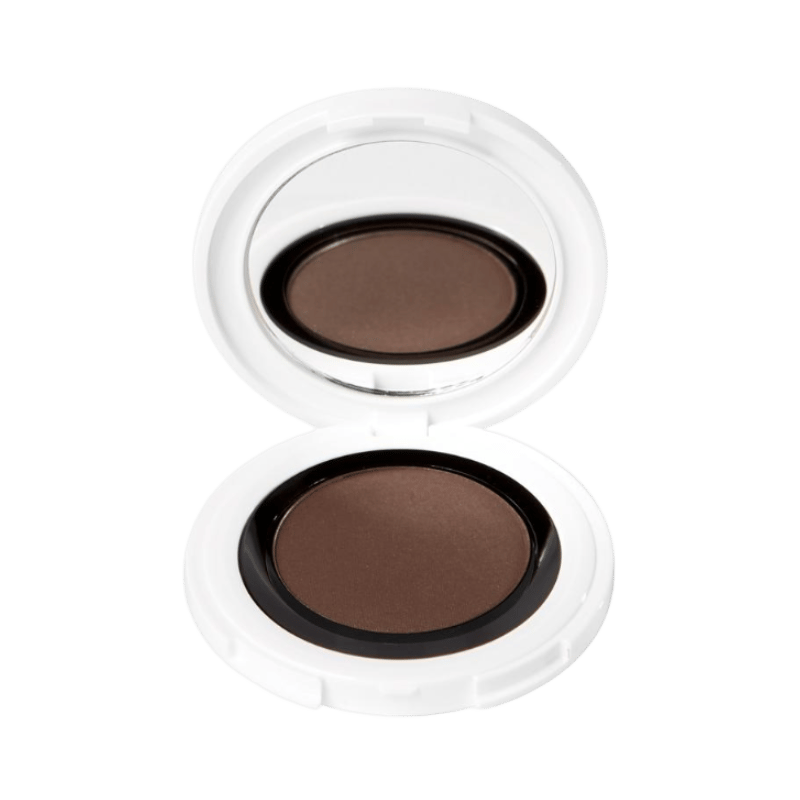 UND GRETEL IMBE Lidschatten in der Farbe 1 Bark, geöffnetes weißes Etui mit braunem Lidschatten.