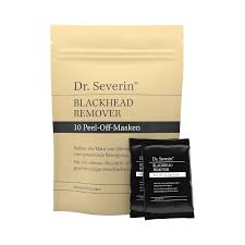 Dr. Severin Blackhead Remover 10 Peel-Off-Masken, beige Verpackung mit zwei schwarzen Einzelverpackungen.