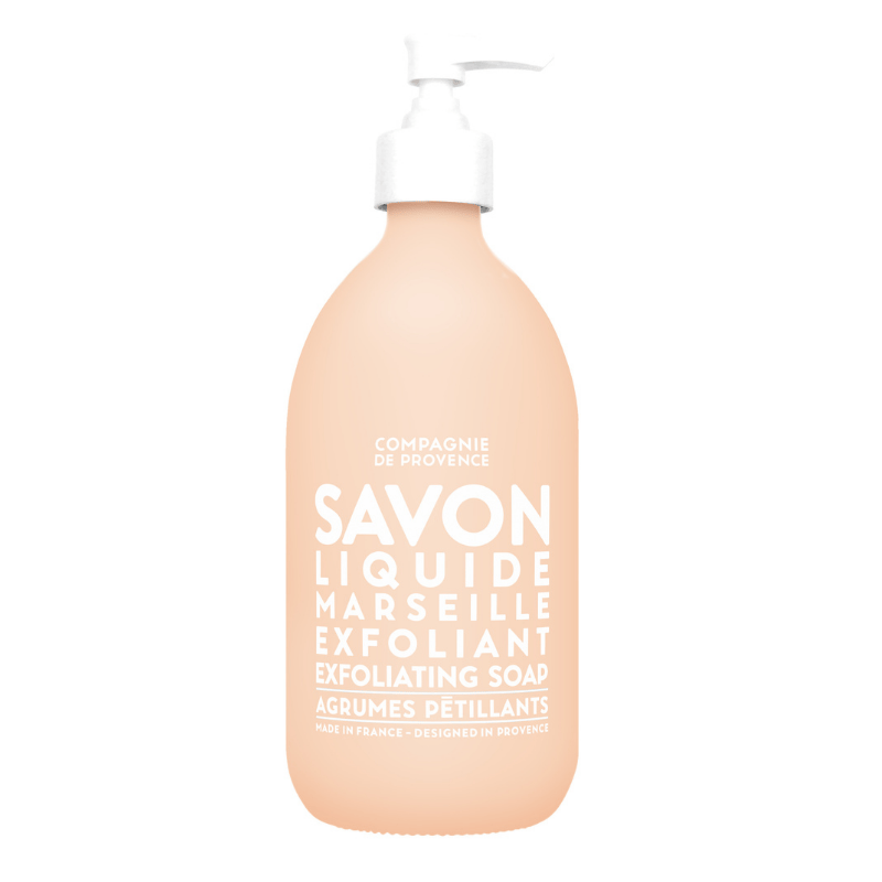 Flasche mit Exfoliating Liquid Soap Marseille, 1 Liter Nachfüllpackung, von Compagnie de Provence.