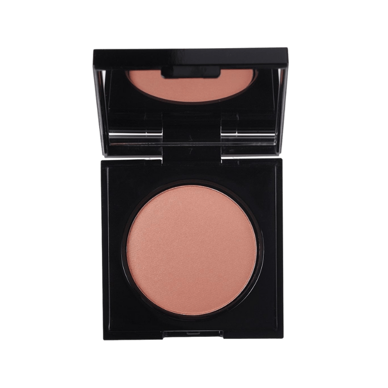 KORRES Wild Rose Rouge in Light Bronze, geöffnetes schwarzes Kompaktgehäuse mit roséfarbenem Rouge.