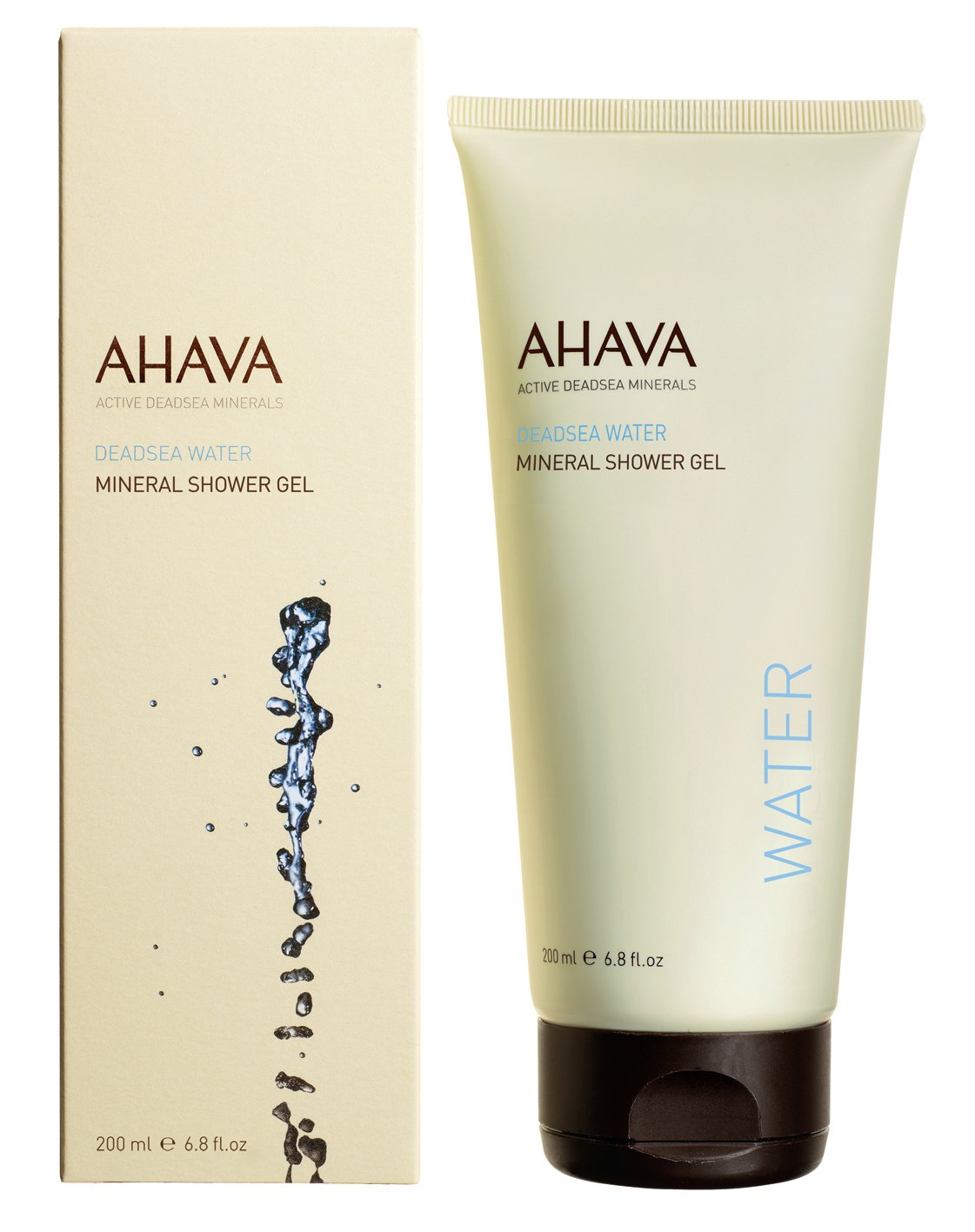 AHAVA Mineral Shower Gel 200 ml, Verpackung und Tube, mit aktiven Mineralien aus dem Toten Meer.