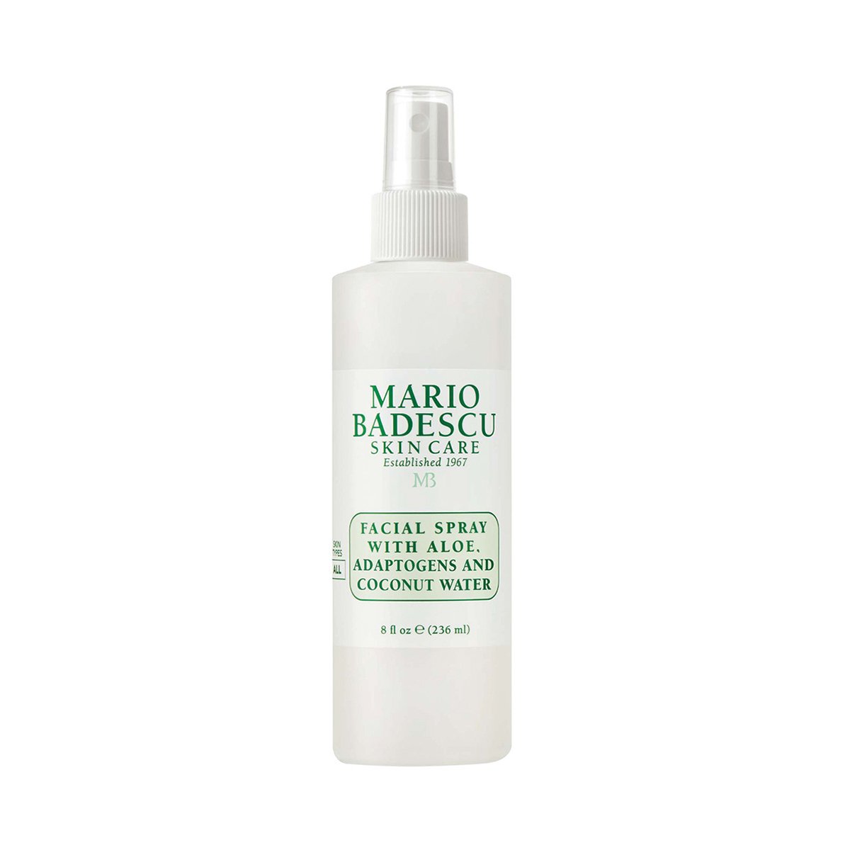 Flasche Mario Badescu Gesichtsspray mit Aloe, Adaptogenen und Kokoswasser, 236 ml.