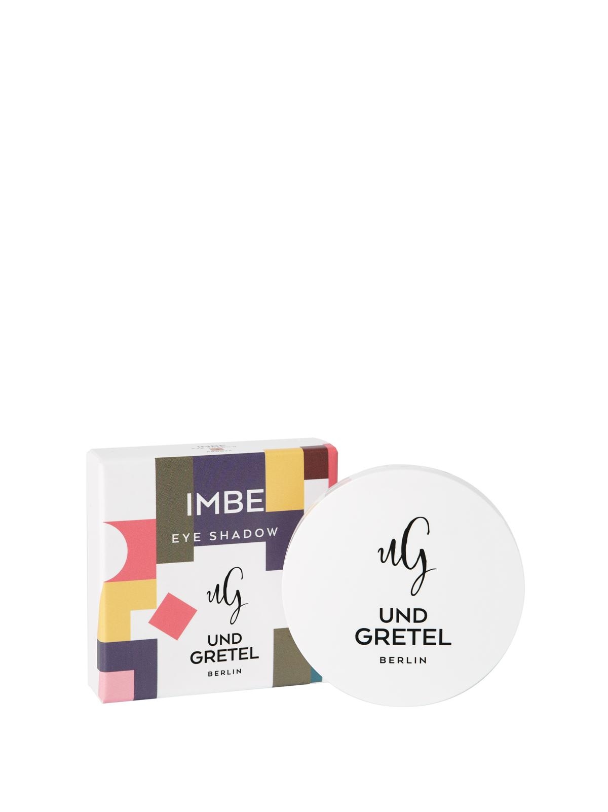 IMBE Lidschatten von Und Gretel Berlin in bunter Verpackung und weißem Behälter.