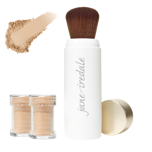 ilia powder sunscreen, jane iredale, jane iredale sonnenpuder, mineral powder brush