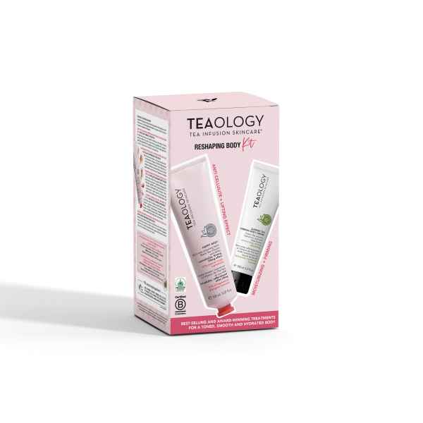 Teaology Reshaping Body Kit Verpackung mit zwei Tuben, Vorder- und Rückseite sichtbar.