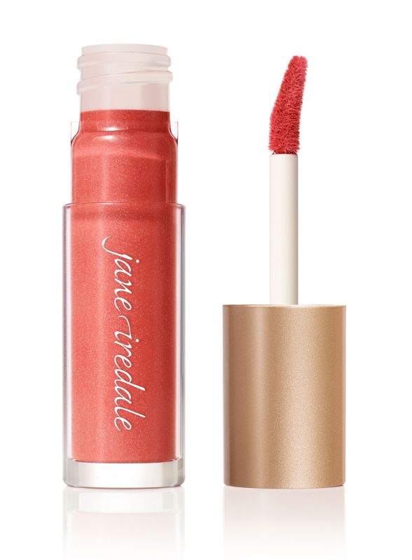 Ein geöffneter Lippenstift in rosa Farbe mit Applikator und goldener Kappe.