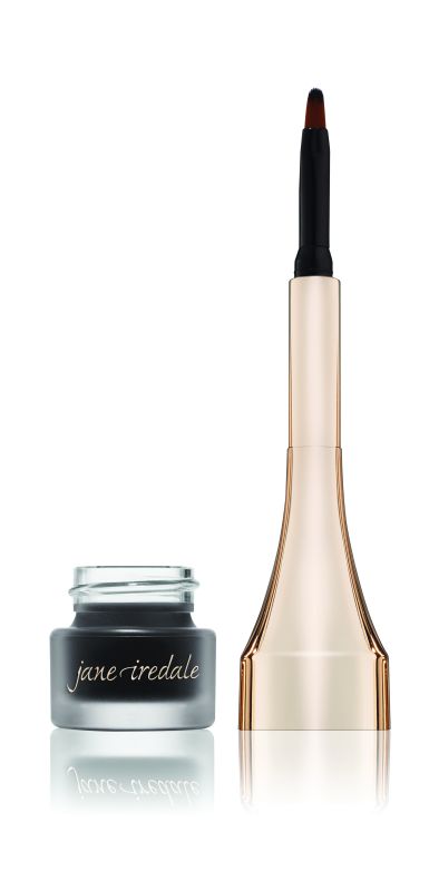 Mystikol Onyx Eyeliner von Jane Iredale, schwarzer Gel-Eyeliner in einem Tiegel mit passendem Pinsel.