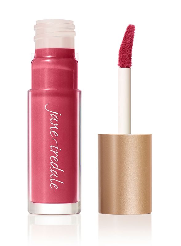 Ein offener Lippenstift in Rosa mit Applikator, Marke Jane Iredale.