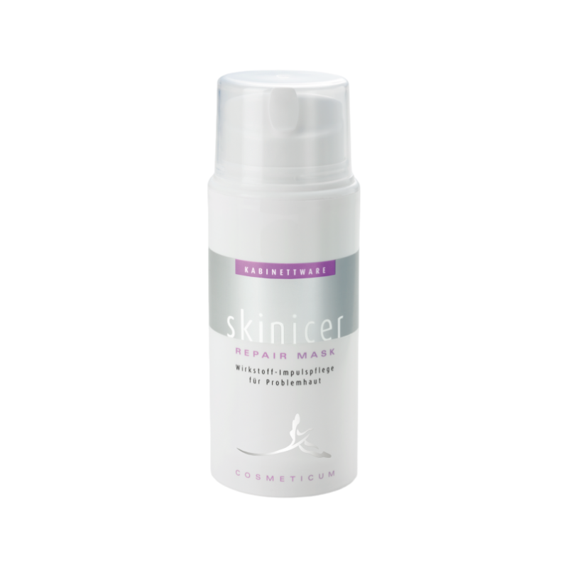 OCEANPHARMA Skinicer Repair Mask, Wirkstoff-Impuls für Problemhaut, 50 ml Flasche, weiß mit lila Etikett.